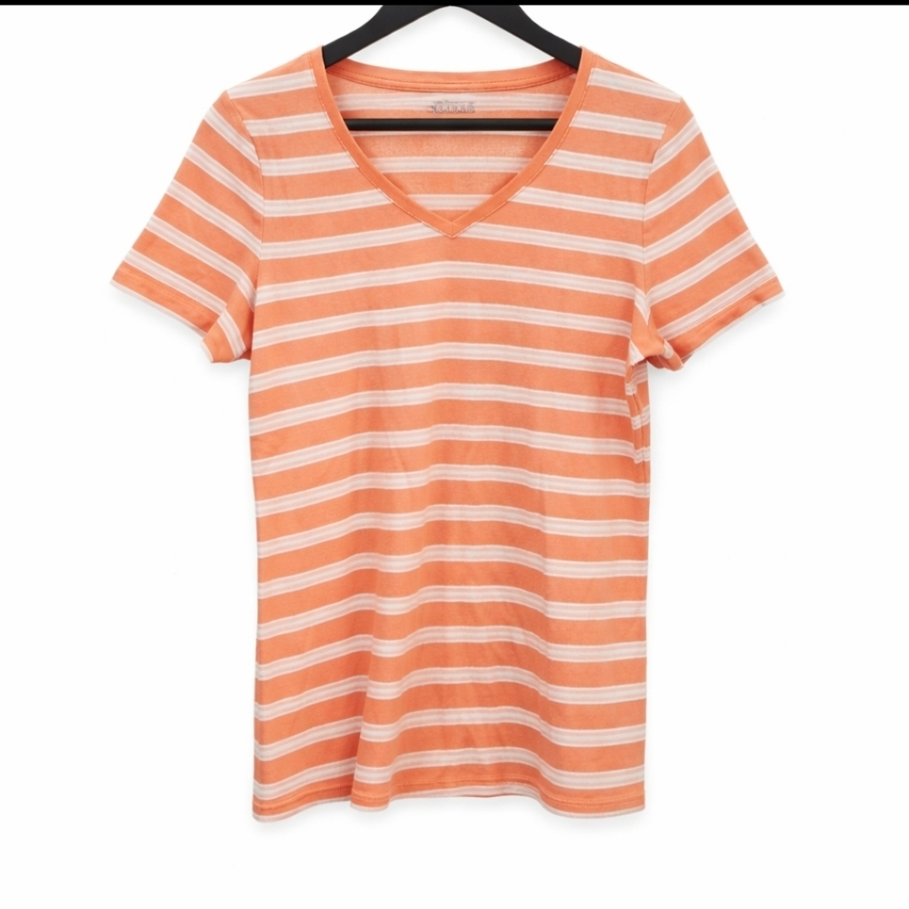 Talbots Peach Striped Short Sleeve Cotton Tee Sz Med